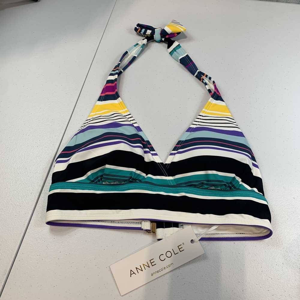 Anne Cole Women's Swim Bikini Top S Marilyn Halter Banded Striped‎ Multicolor